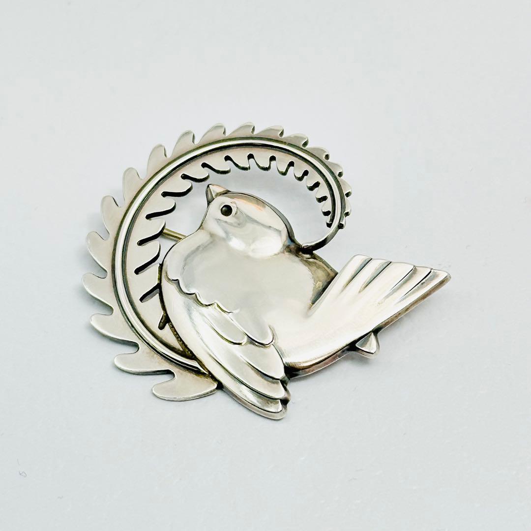 美品 GEORG JENSEN 309 シルバーブローチ バード 鳥 リーフ 葉 - メルカリ