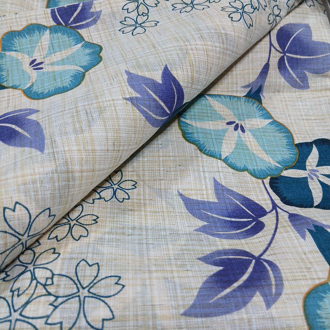 未使用 utatane 浴衣 単品 綿麻 花柄 朝顔 青 - メルカリ