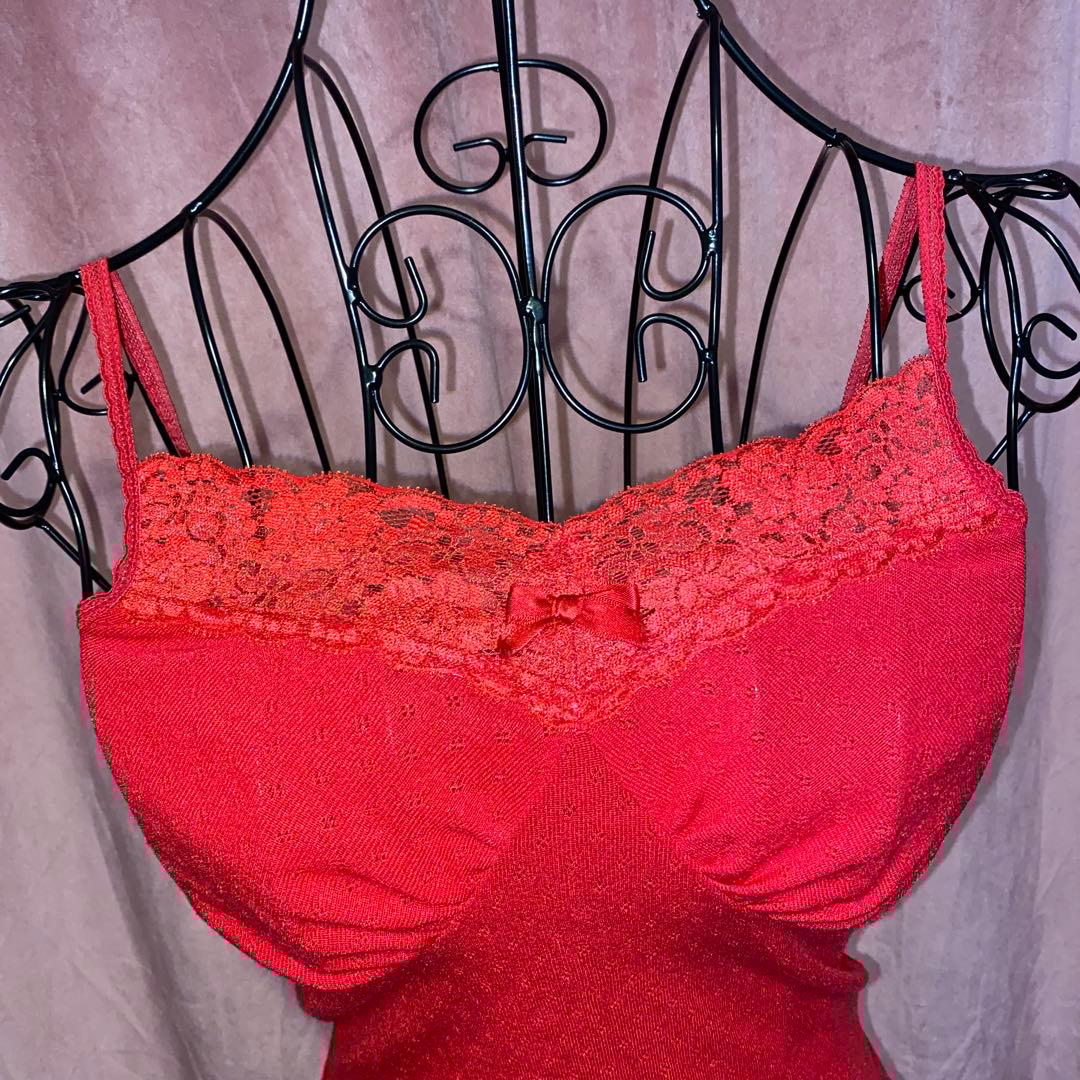 レース リボン 赤 キャミソール 姫ギャル y2k - メルカリ