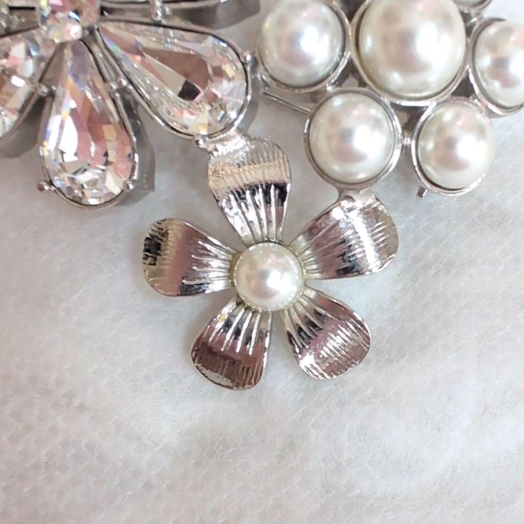 未使用級✨ルネ クリスタルフラワーブローチ パール ビジュー パール