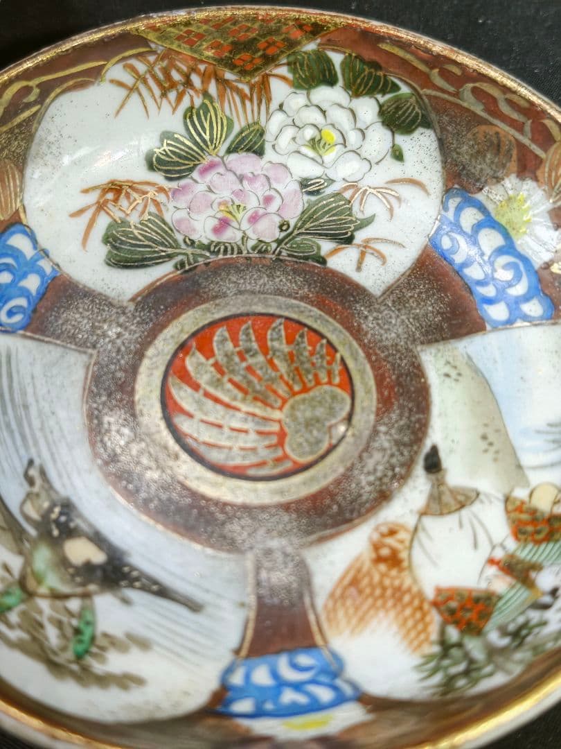 九谷焼 色絵金彩小皿4枚 明治骨董 手描き 古美術 旧家蔵出し 送料無料