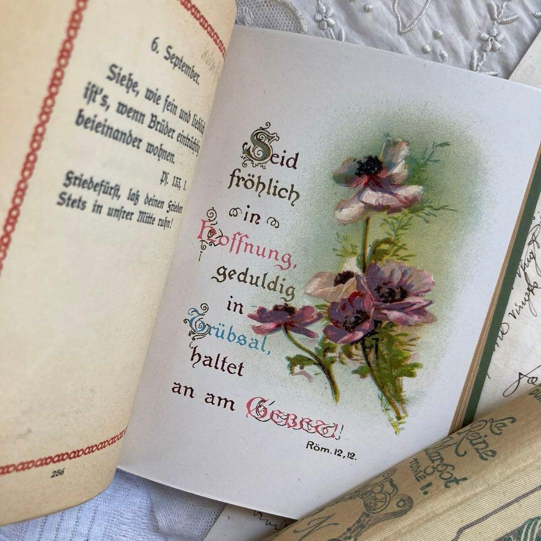 L-314洋書古書ドイツアンティーク金彩わすれな草の装丁のメモリアル