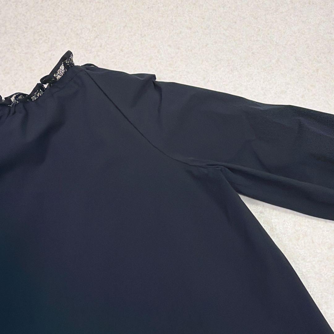 ユナイテッドアローズ レースプリーツ フリル ブラウス ネイビー