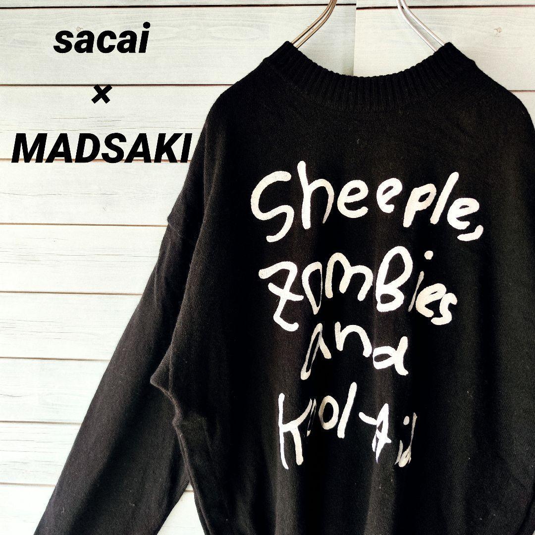 【希少】sacai × MADSAKI★センター刺繍ロゴニット コラボ サイズ3 サカイがカイカイキキ所属のアーティストMADSAKIとコラボ ブルゾンや