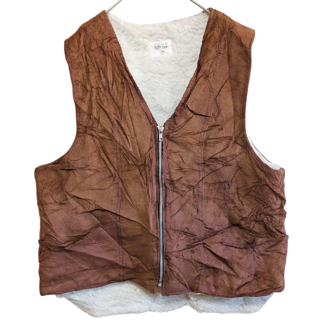 希少 90s コーデュロイ ボアベスト 茶 ブラウン ゆるだぼ 太畝 レトロ