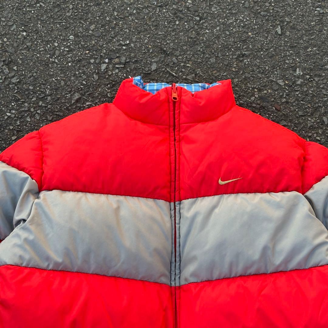 00s Nike ダウンジャケット リバーシブル ロゴ刺繍 チェック 水色