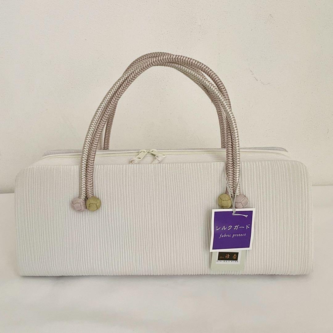 和装バッグ　横長　利休　バッグ　小田巻　白　正絹　日本製 衿秀 公式 バッグ 和装 着物 ばっぐ bag 利休 横長タイプ 小田巻 組紐