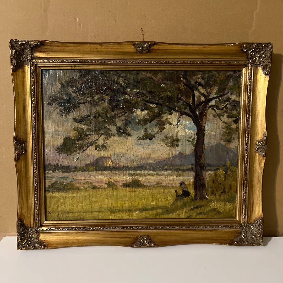 作者不詳　風景画 油彩画 絵画 油絵 作者不詳 肉筆油絵 風景画 散歩道 F6 絵画 油絵 作者不詳