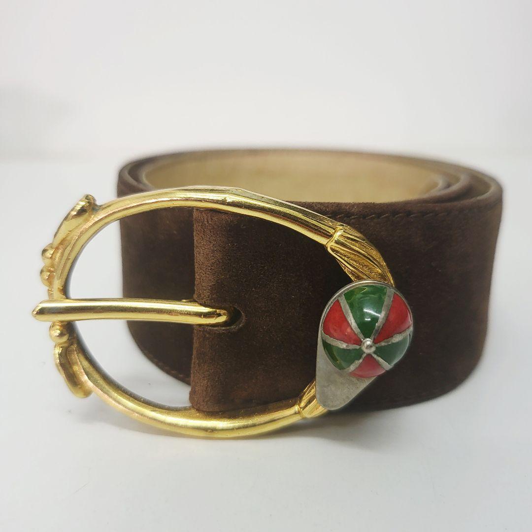 GUCCI ベルト スエード ゴールドバックル ダークブラウン - メルカリ