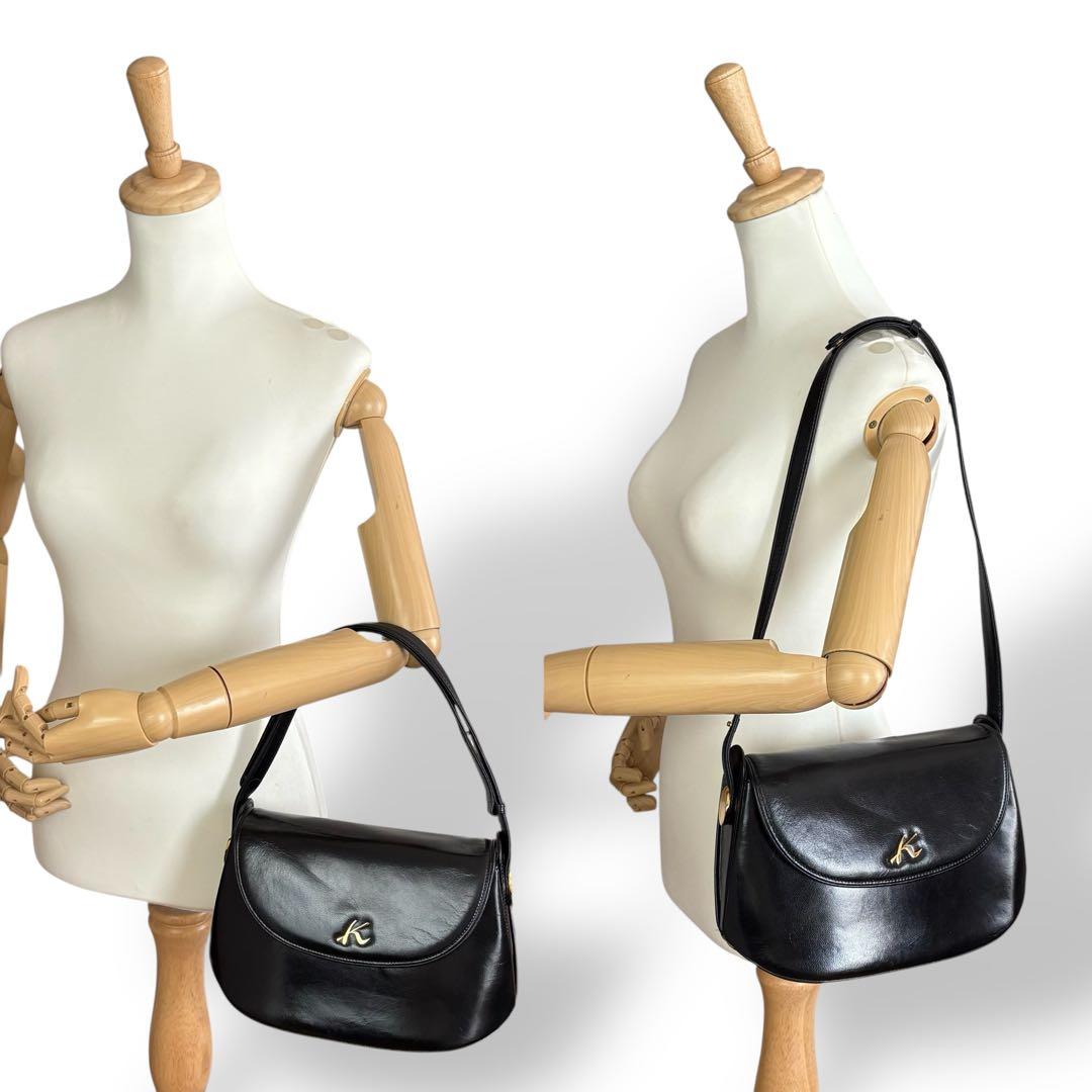 キタムラ ショルダーバッグ 2way レザー 黒 ブラック 金具ロゴ