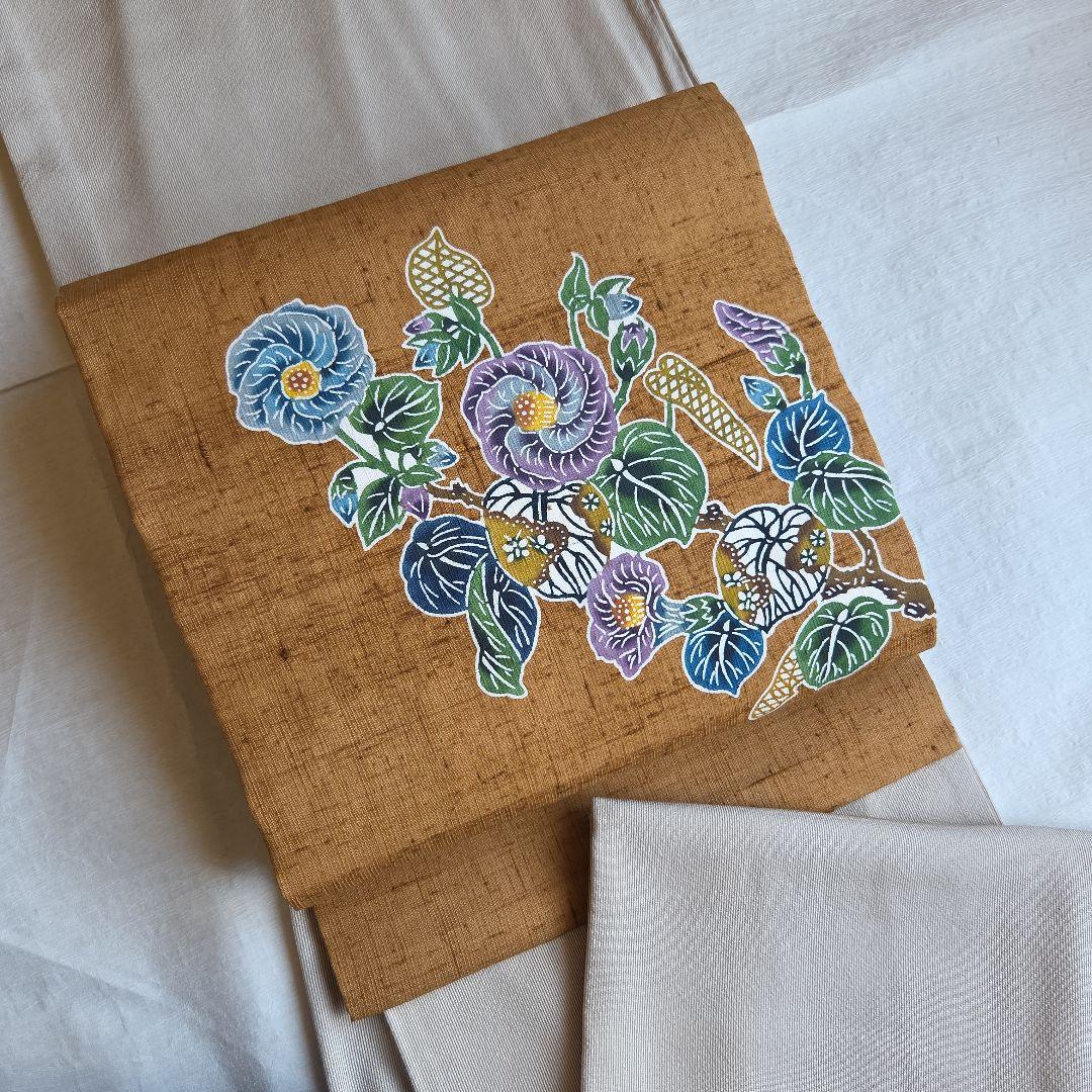 美品✨】東レシルック 洗える着物 江戸小紋 寄せ小紋 くすみの橙