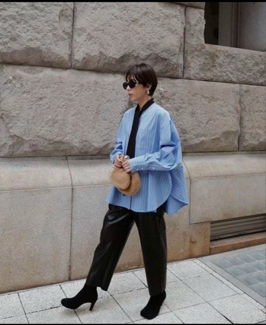 マチャットmachatt 完売品 タイドッキングシャツ ブルー×ブラックタイ