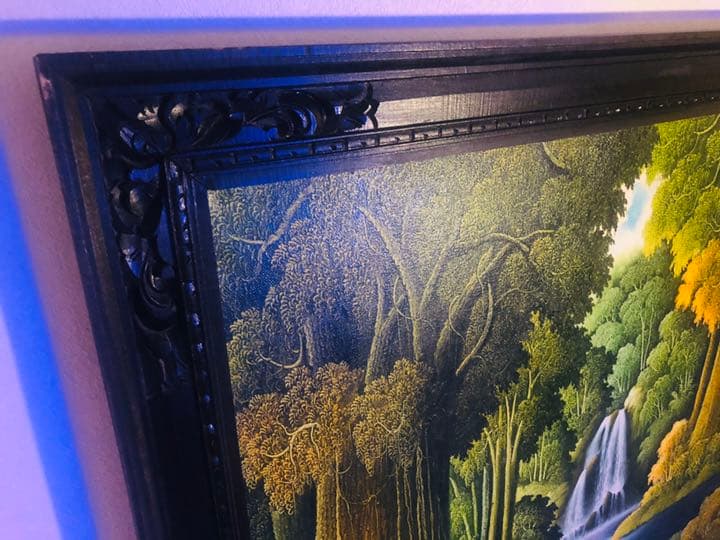 バリ絵画 特大 99.5cm × 150cm 村 人 森 暮らし people