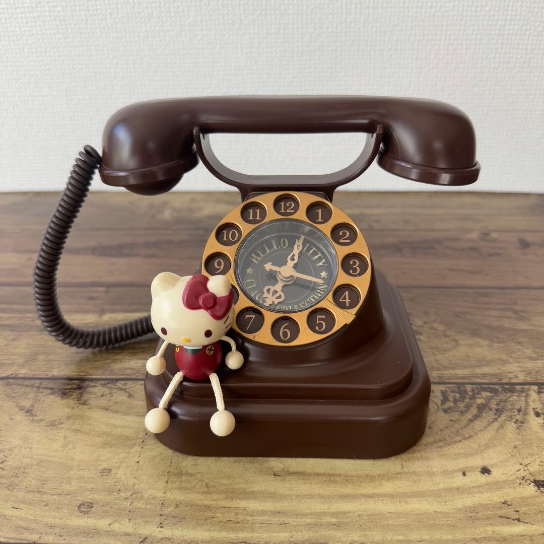 ハローキティ 黒電話 レトロ 電話型クロック 時計 - メルカリ