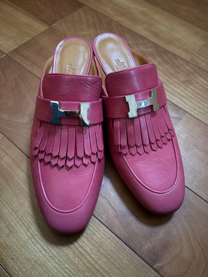 あゆくんさま専用HERMÈS ピンク フリンジ スリッポン 38.5 Rare !! Hermes Kelly doll 5P bubblegum pink Sogo limited edition!!!