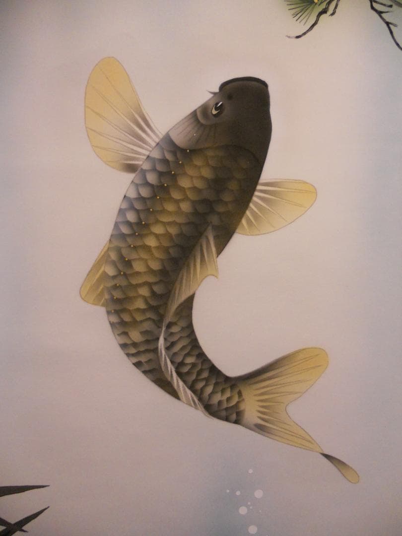 掛け軸 靖風 勝鯉之図 絹本 希少 軸装 茶道具 掛軸 美品 です