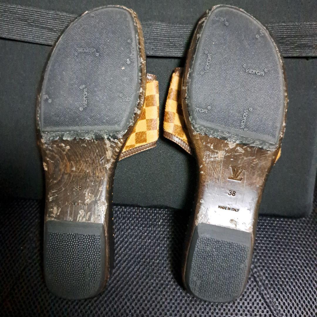 ☆セール☆Louis Vuitton ダミエ柄 ハラコフラットサンダル