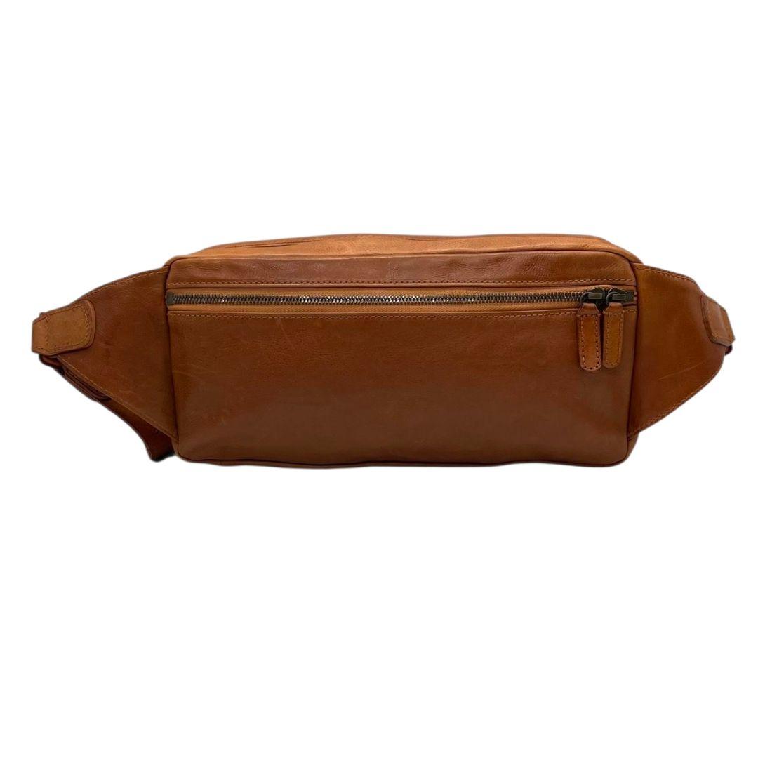 美品 ゲンテン ボディバッグ 茶 ウエストポーチ フラップ レザー s65