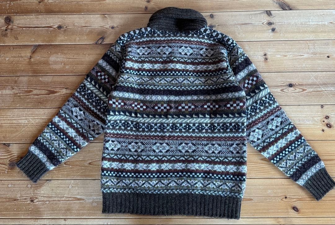 Lサイズ】Jamison's フェアアイル柄 ショールカラーセーターニット