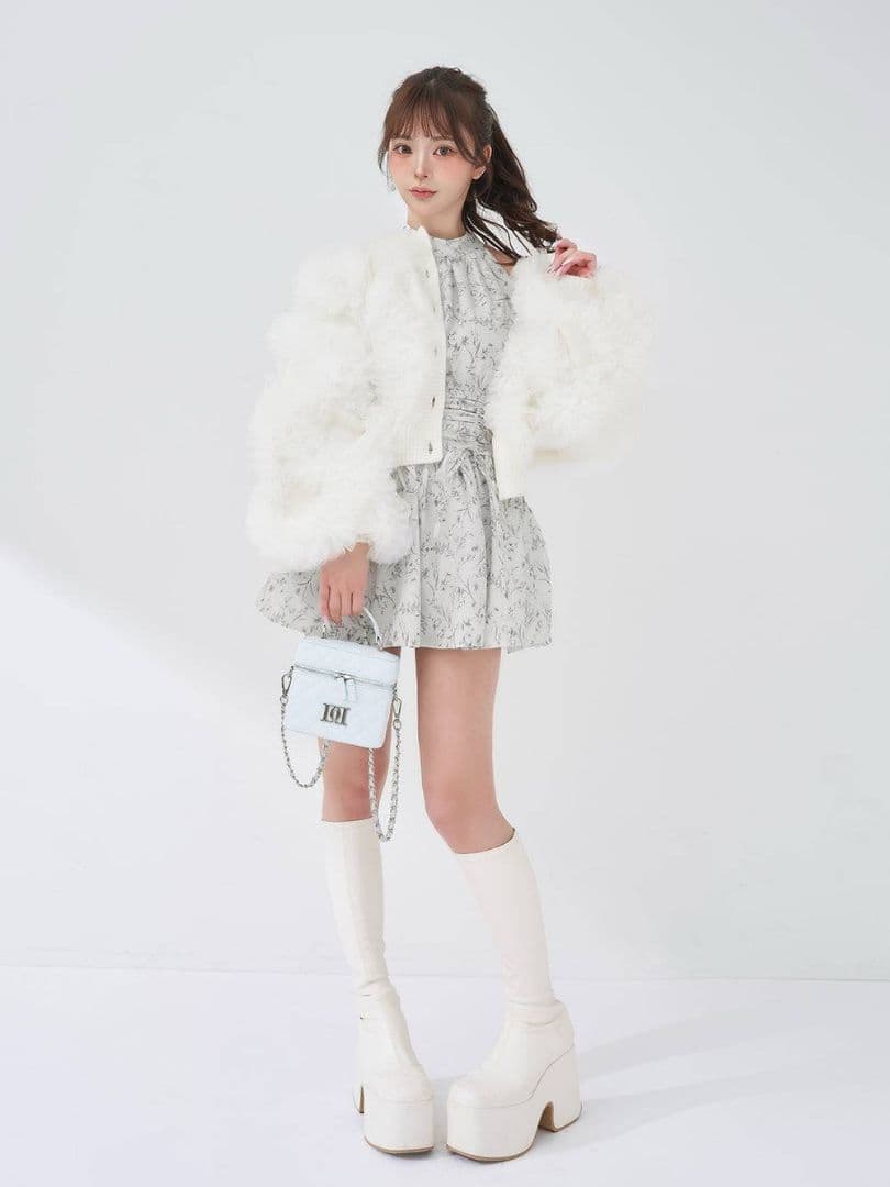 ダーリッチ チュールボリュームニットカーディガン ホワイト - メルカリ