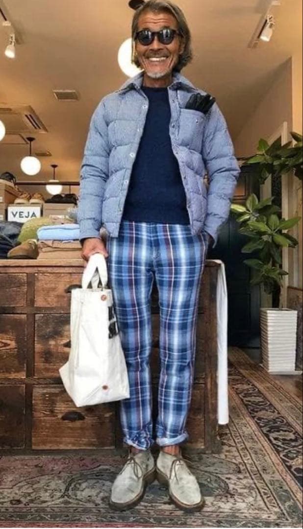 クレセントダウンワークス ボーイズマーケット別注 ダウンシャツ 紺白