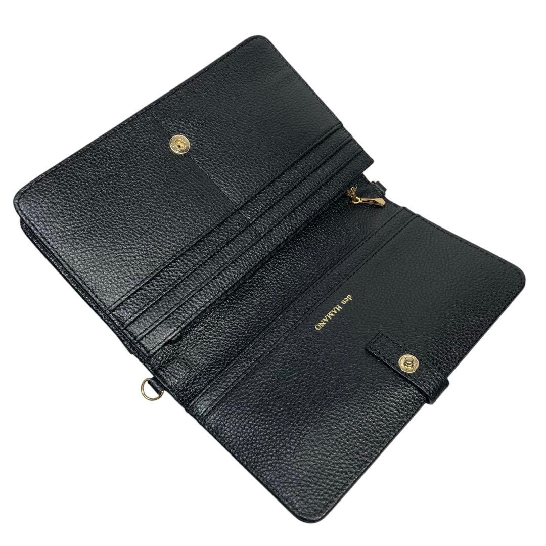 傳濱野 デリカ 2wayお財布ポシェット クロスボディ 本革 黒 未使用級