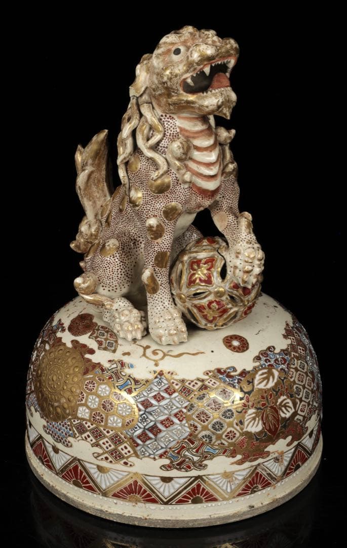 極上薩摩焼】特大金襴手色絵賢人図獅子摘蓋獅 香炉 飾壺 時代