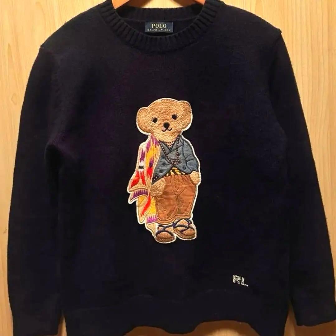 ラルフローレン 最高級 幻のカシミヤ100%ポロベアニットセーター M 紺 POLO RALPH LAUREN（ポロ・ラルフローレン） ニット セーター Polo