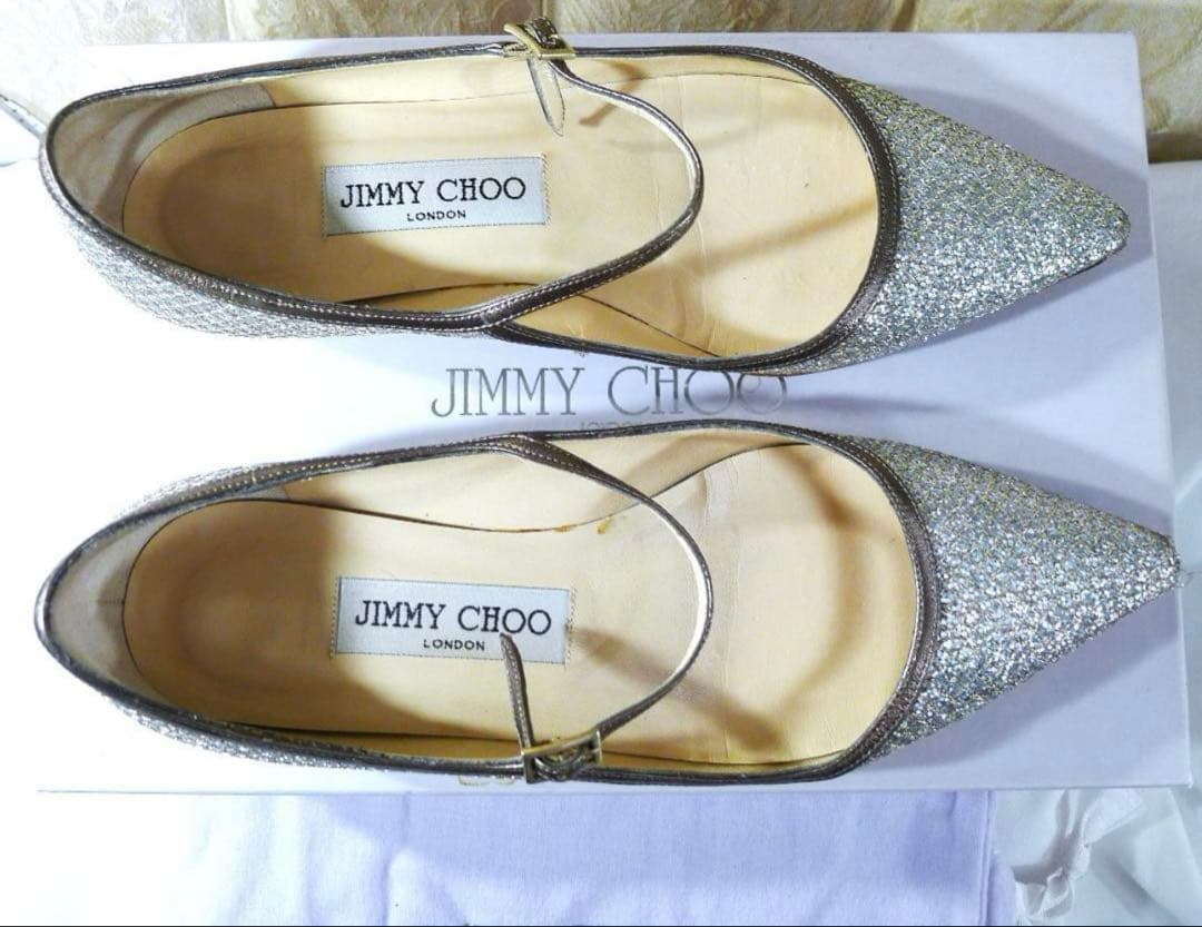 JIMMY CHOO】シルバー＆ゴールドカラーレザーヴァレエシューズ23㎝美品