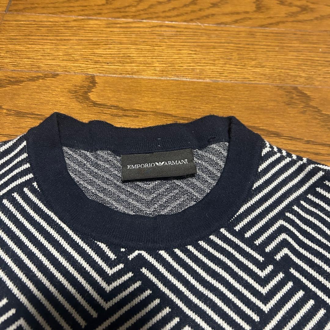 EMPORIO ARMANI 幾何学模様 ニット 紺 archive - メルカリ