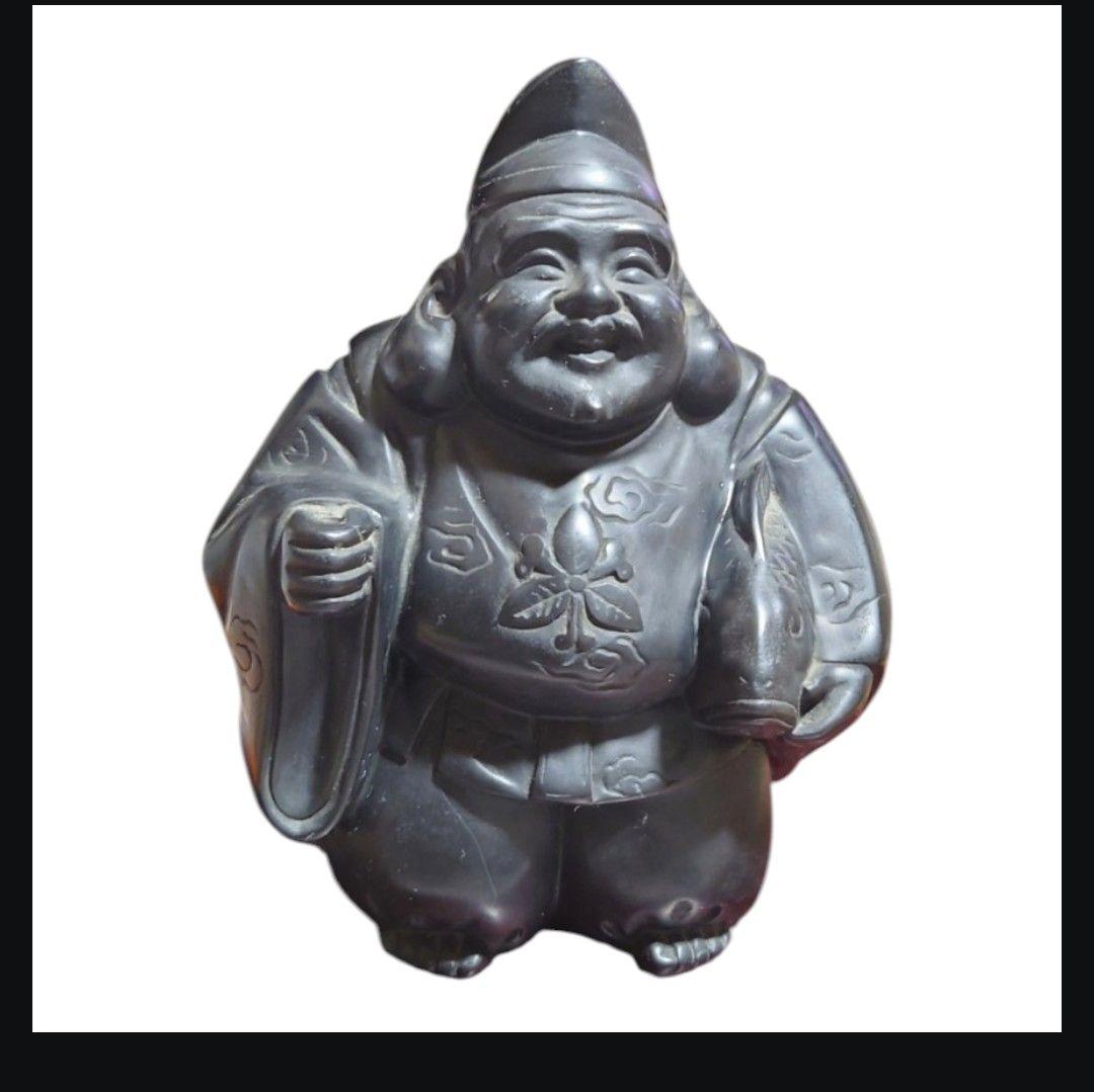 七福神 大黒天 恵比寿 陶器置物 ペア 台座付き 重量級 昭和レトロ