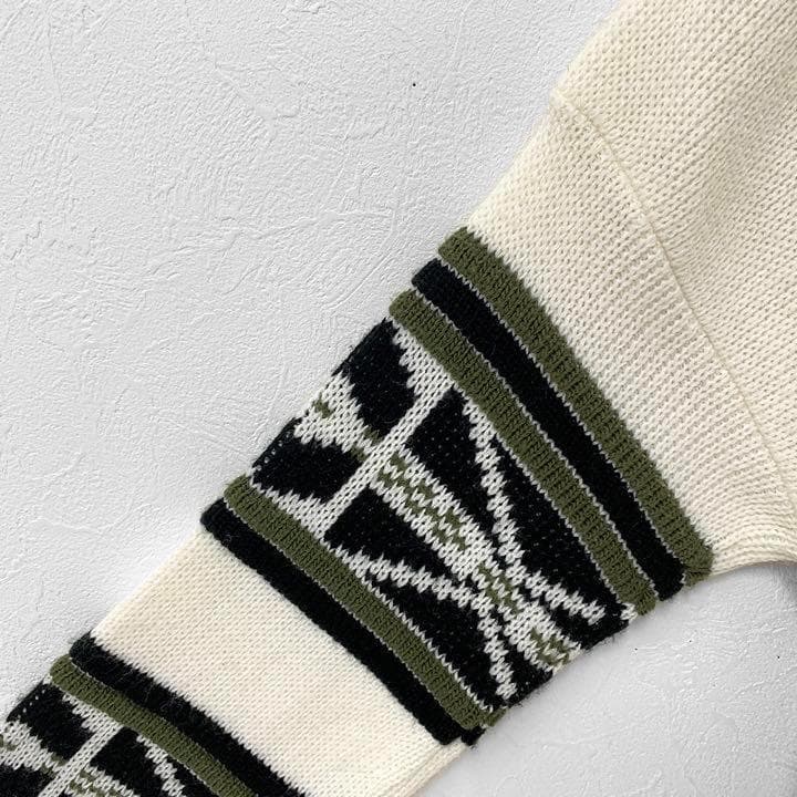 美品 ヴィンテージ 80s USA製 セーター モックネック 3D ニット 白