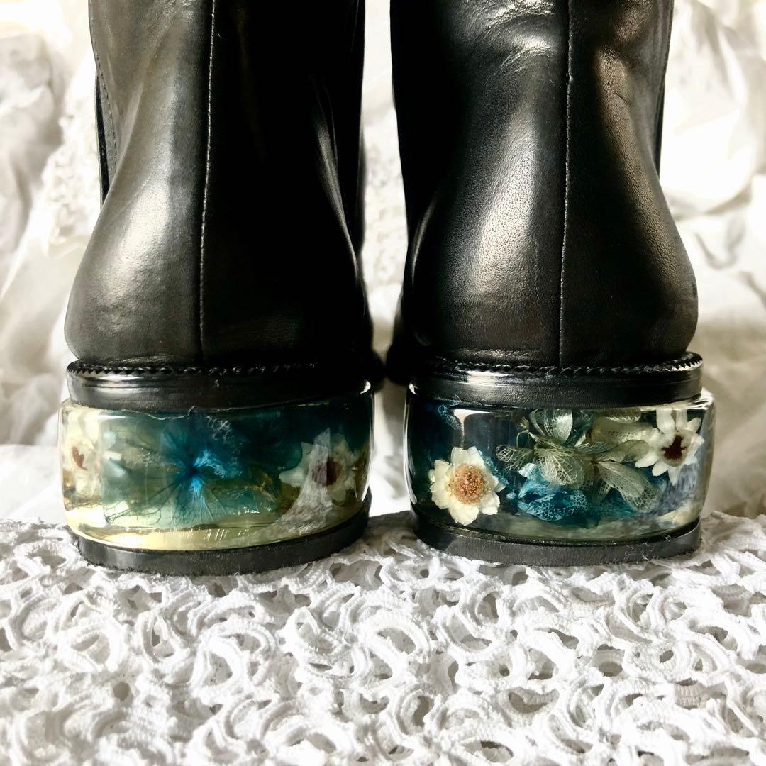 極美品⭐️MABATAKI美雨ショートブーツ《ヒールには本物の青い紫陽花✨》