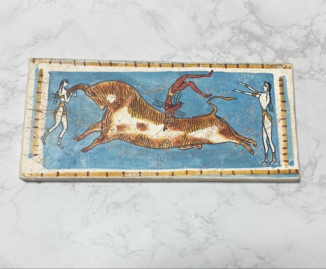 【希少】ギリシャ クノッソス宮殿 壁画「牛跳び」レプリカ プレート　ハンドメイド 忘れへんうちに Avant d'oublier: イラクリオン考古