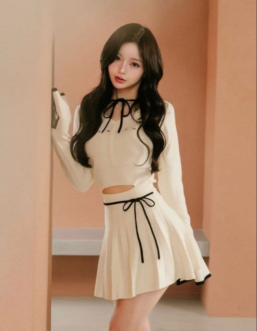 【Darich】ダーリッチ/ウエストオープンリボンデザインニットミニワンピース 予約商品】ウエストオープンリボンデザインニットミニワンピース