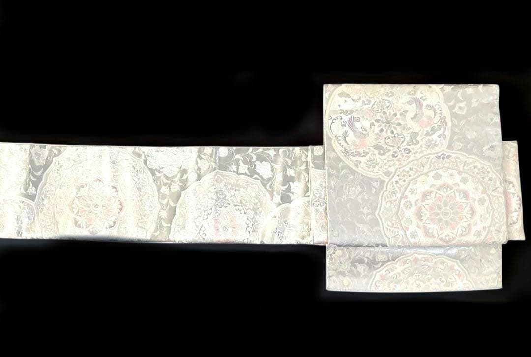 袋帯 ワンタッチ作り帯 マジックテープ 二重太鼓 プラチナ箔【法隆寺