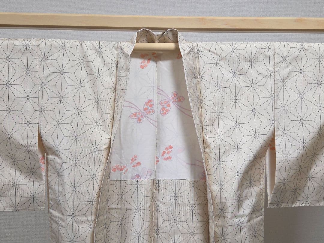 C◇着物くつろぎ 白大島紬 アンサンブル 着物羽織セット 麻の葉 袷