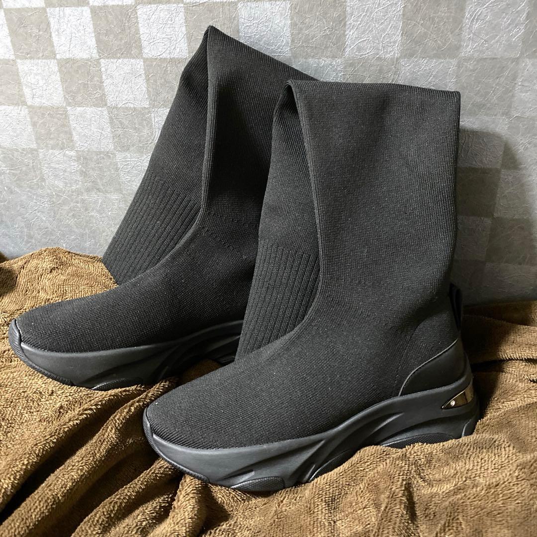 ダイアナ　ストレッチニット ニーハイブーツ　黒　25.0cm ブーツ