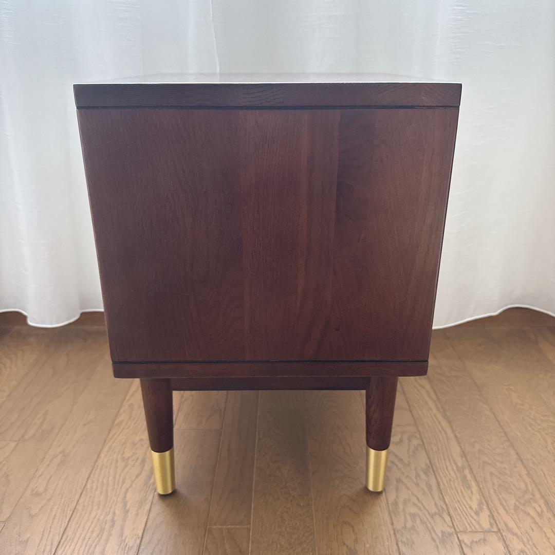 kuri様 サイドテーブル ナイトテーブル 組み立て不用 オーク×ゴールド