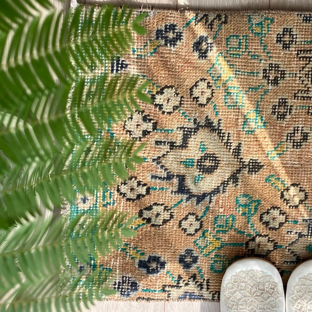 厚みウール くすみベージュ グリーン ロング ランナー トルコ