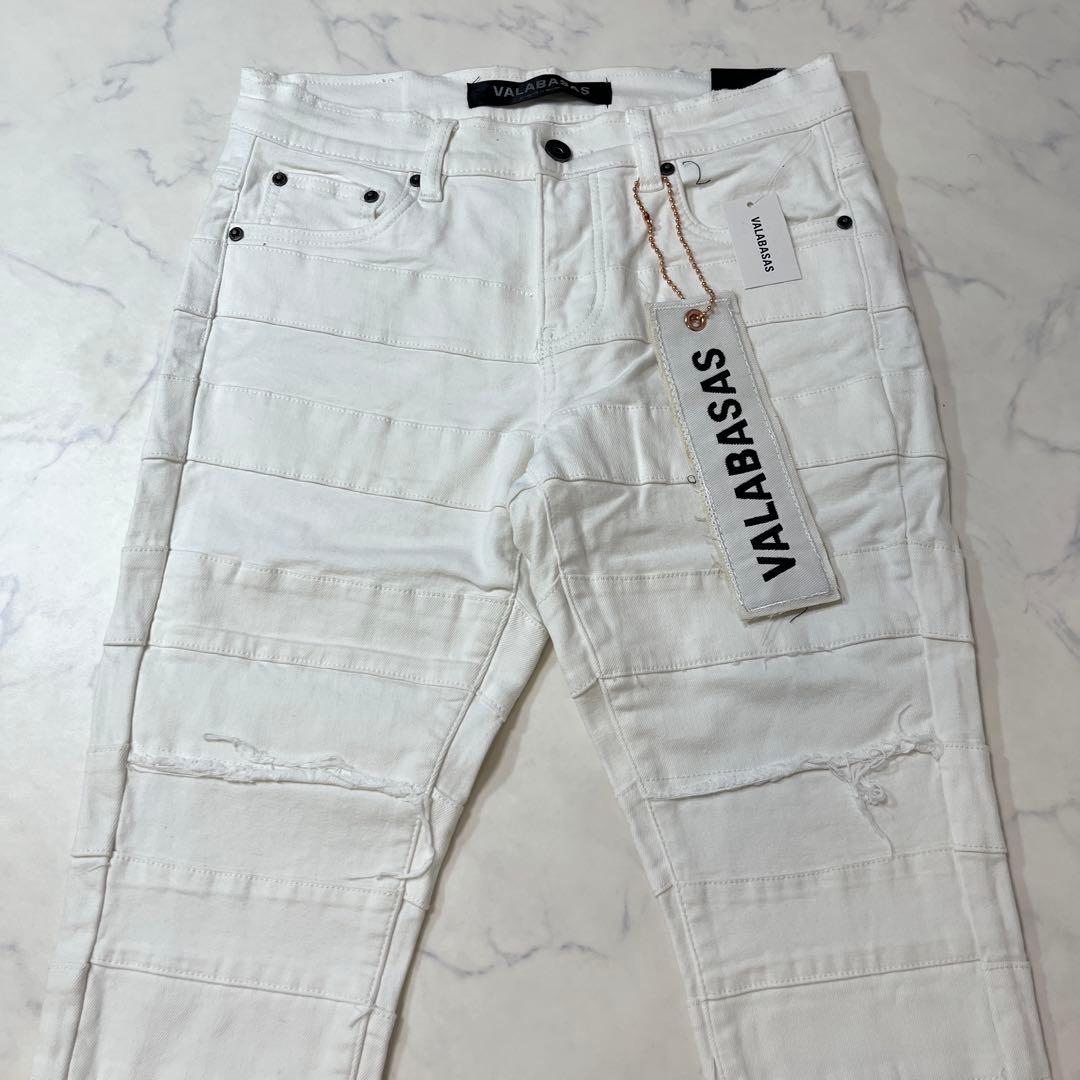 valabasas バラバサス パネルダメージフレアスキニーデニム ホワイト