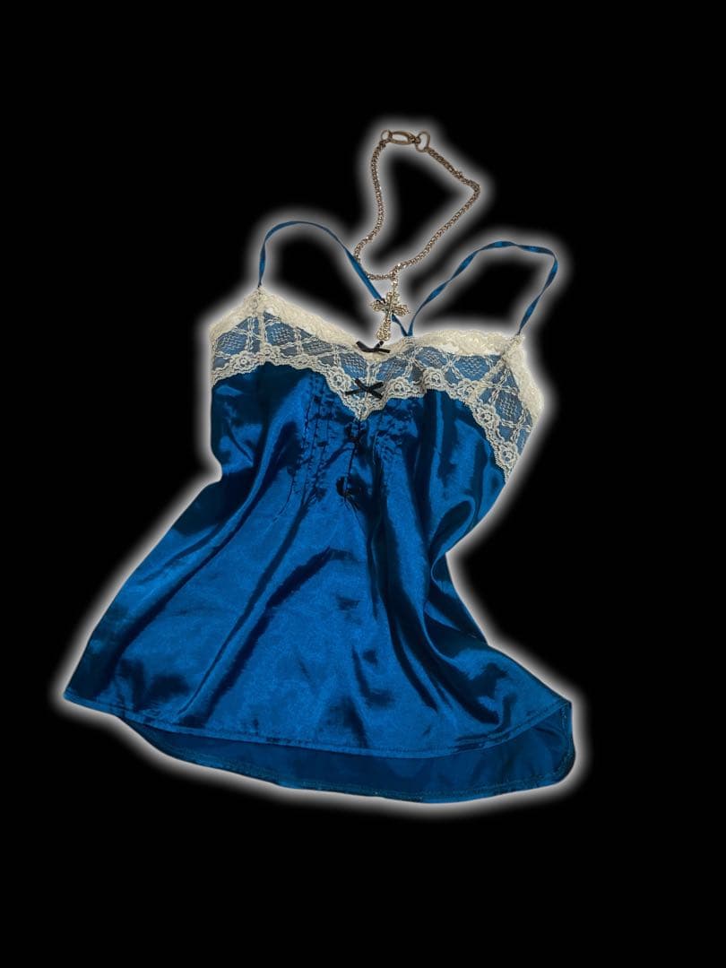 y2kサテン姫ギャルレースリボンゴシックキャミフェアリーグランジ古着