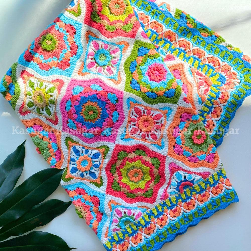 ZELLIGE モチーフ かぎ針 編み マルチカバー ひざかけ こたつカバー