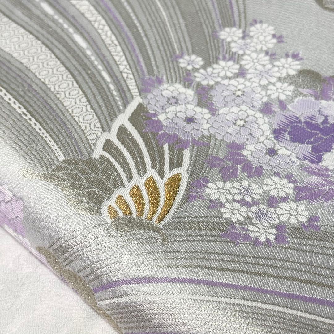 袋帯】 洗える 白色 紫色 シルバー 蝶 クリアホワイト モダン K - メルカリ