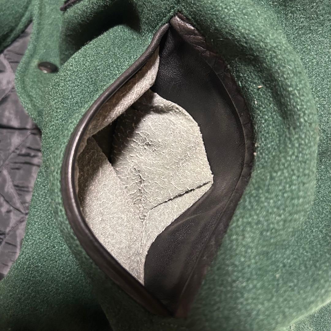 レア SCENE by VAN JAC バックロゴ 牛革 袖 スタジャン 緑 L