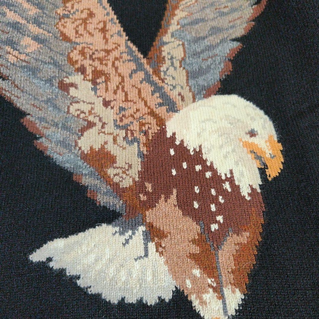 80s スコットランド製 カシミアセーター アニマル柄 鷹 ビンテージ
