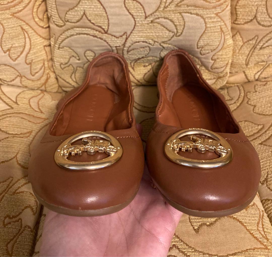 コーチ フラットシューズ バレエ ブラウン ロゴ 7.5 37 1/2 COACH