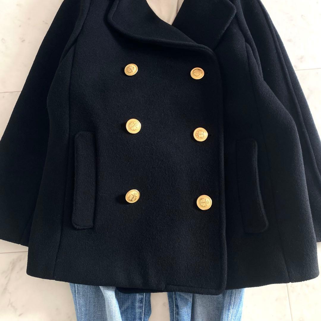 美品 ミュベール MUVEIL ゴールド釦 ダブルブレストウールコート 36