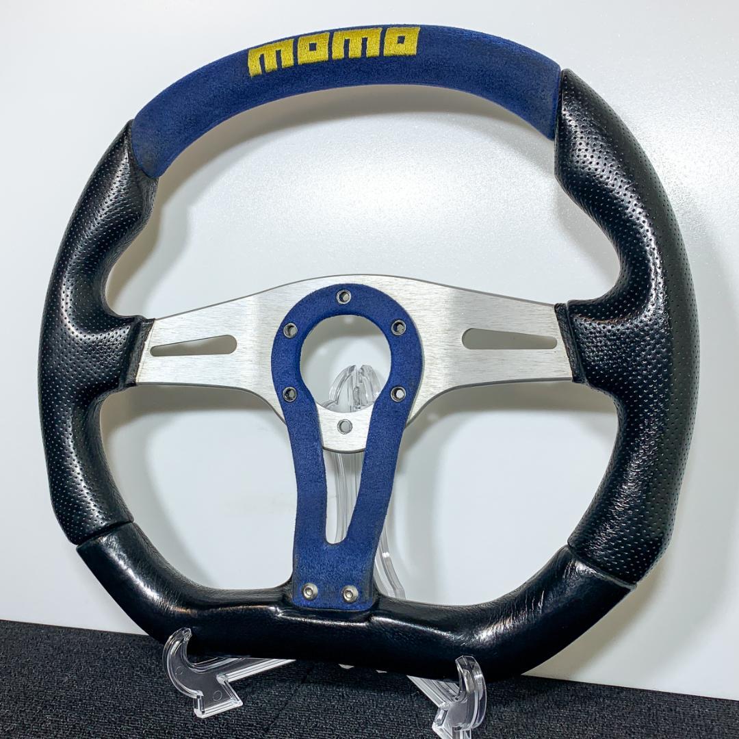 モモ トレック ステアリング 35パイ ブルー スエード×レザー 03年製 美