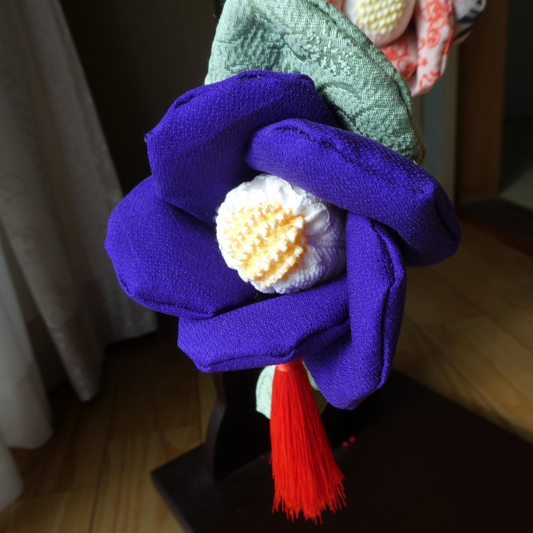 古布 正絹 吊るし椿 錦紗縮緬 アンティーク 疋田模様 さげもん 鬼しぼ